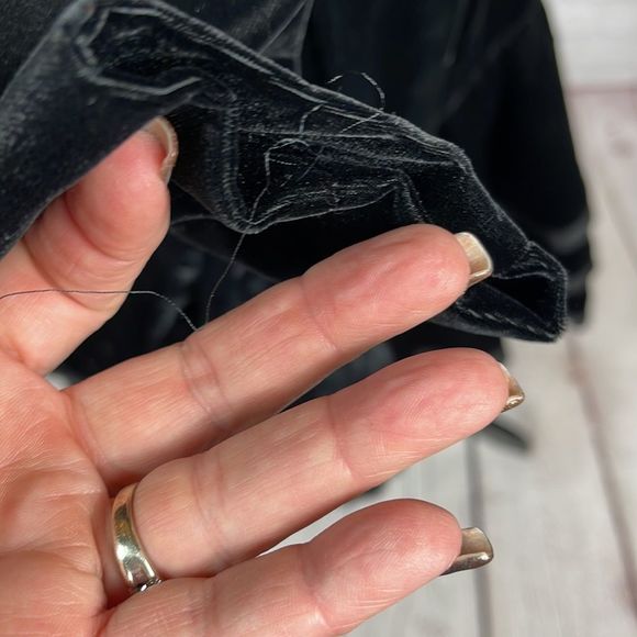 Vintage Louis Feraud Black Velvet Dress Low V-Back Ruffles Bow SIze 10 - Picture 10 of 16